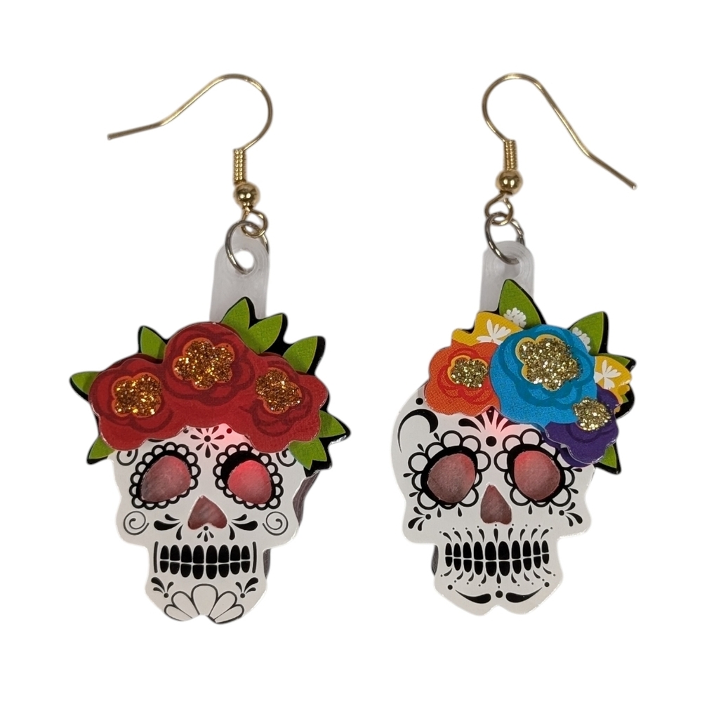 LED light up sugar skull earrings